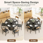 Pamapic Dining Table Set for 6, 47" Round Dining Table with Chairs, Storage Shelf, Space-Saving Tambour Design, Gold Handles, Wood Grain, Kitchen Table and Chairs for Dining Room & Living Room, Black