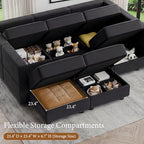 Vesgantti 92" 9 Seats Modular Sectional Sleeper Sofa with Storage, Black | FSC-certified hardwood frame, Pet-friendly velvet upholstery, Adjustable backrests and armrests, Two leg height options