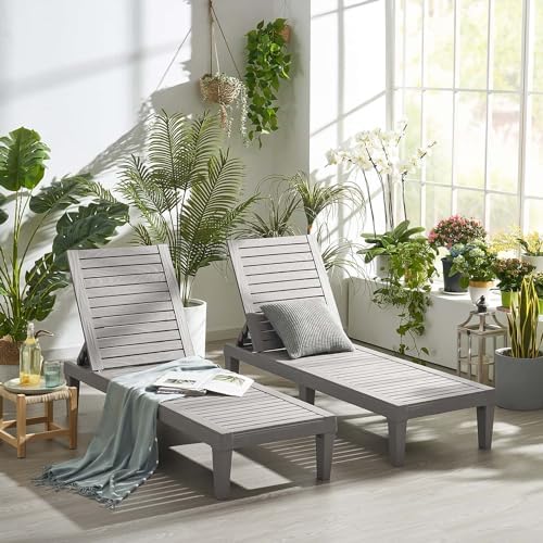 Nestl Lounge Chair Outdoor, Tanning Chair, Chaise Lounge Outdoor Set of 2 | 5 Adjustable Positions, Waterproof & Weatherproof Resin, Reclining & Lightweight, For Poolside, Beach, and Lawn, Grey