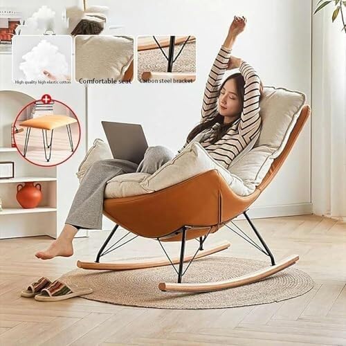 Comfortable Reclining Rocking Chair with Ottoman, Ergonomic High Lazy Sofa for Bedroom, Living Room, Balcony