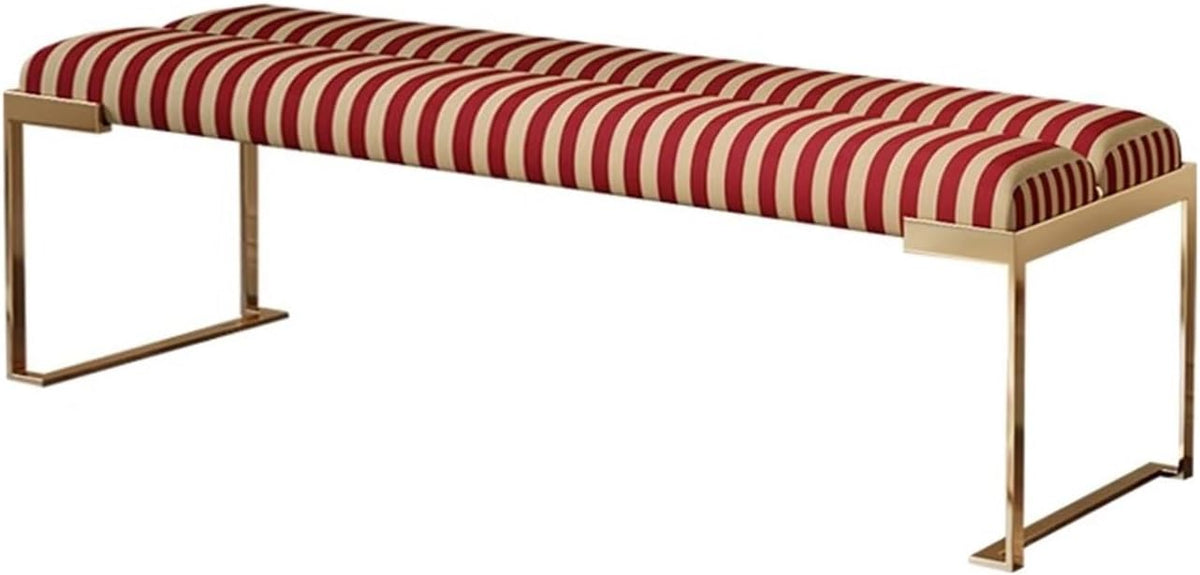 Modern Bedroom Living Room Bedside Stool, Modern Bench, Stainless Steel Entry Shoe, Striped Entryway(Red,140 * 45 * 45cm)