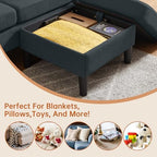3 Pieces Sectional Sofa Set, 79" Modern L Shaped Couch & 57" Loveseat & 35" Accent Chair, Linen Upholstered Sofa Set with Movable Ottoman, Couches for Living Room, Apartment, Dark Grey