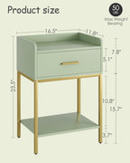 Nightstand,Modern Bedside Table Night Stand with Storage Drawer and Open Shelf,Small End Side Table for Bedroom,Living Room,Green