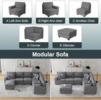 Legend Vansen Oversized Modular Sectional Sofa,U/L‑Shaped Reversible Couch with Ottoman,Deep Seat Plush Polyester Sofa for Living Room,7‑Seater,Dark Grey