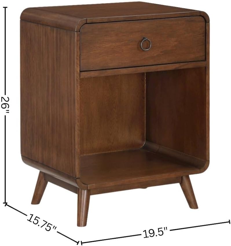 Starlight Canyon Home Brown Wooden Nightstand with Drawer - 1 Drawer Side Table for Bedroom with Lower Shelf Storage for Living Room or Bedside Use