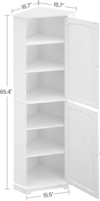 VASAGLE Corner Cabinet, Tall Corner Storage Cabinet with 2 Doors and 4 Adjustable Shelves, for Bathroom Kitchen Living Room, Modern Farmhouse Design, White UBBC541P31