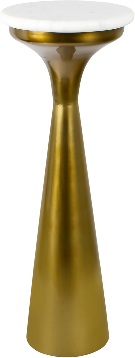 Eyely DNE1009A Alton 22.25" Mid-Century Glam Retro Metal Drink Table with Marble Top, Side Table for Bedroom, Living Room, White/Gold