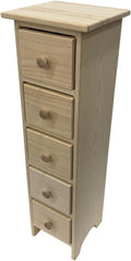 Peaceful Classics Skinny Drawers Cabinet - 5 Storage Drawers for Living Room, Kitchen, or Bathroom Amish Furniture Wood Cabinet, 10.75x10x37 inches (Unfinished)