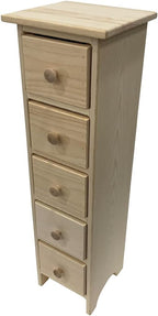 Peaceful Classics Skinny Drawers Cabinet - 5 Storage Drawers for Living Room, Kitchen, or Bathroom Amish Furniture Wood Cabinet, 10.75x10x37 inches (Unfinished)