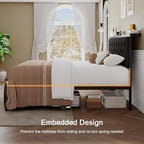 Einhomn King Size Bed Frame with 2 Storage Drawers, Metal Platform Bed with Charging Station, Upholstered Linen Button Tufted Storage Headboard, No Box Spring Needed, Noise-Free, Easy Assembly, Black