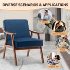 Lispin Mid-Century Modern Chair, Living Room Chair with Solid Wood Frame, Accent Chair Extra-Thick Backrest, Wingback Chair for Bedroom, Reading Room, Living Room (Blue + Velvet + Foam)