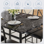 VECELO 5-Piece Dining Table Set for 4 with Upholstered Chairs, Pure Black | Faux Marble Tabletop, Space-Saving, for Kitchen, Breakfast Nook