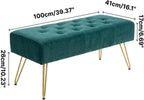 Velvet Button-Tufted Entryway Bench, 39.37" Modern Upholstered Bedroom Bench with Gold Metal Legs, Padded Rectangular End of Bed Bench for Living Room, Dining Room (Blackish Green)