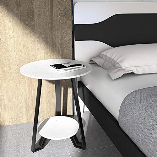 Telephone Table, Round Marble Side Table,Sofa & Console Tables,Telephone Tables,Easy to Assemble,2 Layers(Color:White,Size:19.6819.6823.62in)