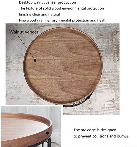 Telephone Table, Mobile Tray Sofa Side Table,Retro Solid Wood Telephone Desk,with Metal Storage Space,Diameter 16.14inch (Color:Walnut,Size:16.1416.1419.68in)