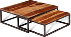 2 Piece Nesting Coffee Table Set Solid Acacia Wood | Retro Industrial Style, Metal Frame, Space Saving, for Living Room Bedroom