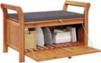 Outdoor Storage Bench with Cushion, Acacia Wood Garden Entryway Seating with Ample Interior Storage Space, 35.8-inch Deck Box Seat for Patio Porch Backyard
