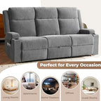 Chenille Reclining Sofa 3-Seater with Convertible Table, Storage Ottoman & Cup Holders | Modern Space-Saving Couch, Ergonomic Living Room Furniture (Gray)