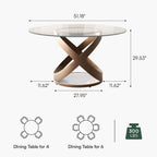 POVISON 51" Modern Round Dining Table, Glass Round Kitchen Table for 4, Tempered Glass Dining Room Table top with Bronze X Carbon Steel Base (Dining Table Only)