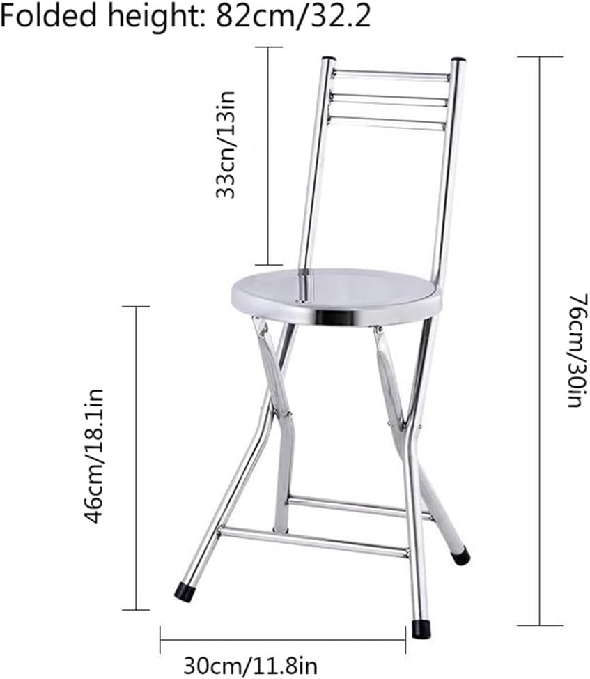 Folding Stool, Stainless Steel Bar Chair, Portable Collapsible Round Breakfast Bar Stool, Durable and Sturdy Portable Fold Up Stool for Outdoor Indoor Kitchen Dining Room