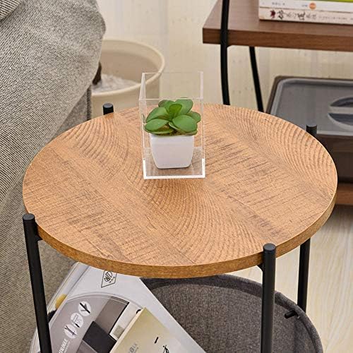Telephone Table, Round 2 Layer Sofa Side Table,Coffee Table,Telephone Table,2-Storey Storage Shelf,3955CM(Color:Black)