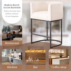 26" Counter Height Bar Stools Set of 4, Black Frame, Linen | Linen Upholstery, Barrel Backrest, Built-In Armrests, Kitchen Island Use, Sturdy Metal Frame, Counter Height