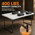 4FT Folding Table 3 Levels Adjustable Height, Heavy Duty Fold-in-Half Portable Table, 400 lbs Capacity Foldable Table for Party Dining Camping Events Picnic Outdoor Indoor Use