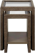 Nesting Tables with Glass Top Cocoa - Brown Solid Wood and MDF | Includes built-in lower shelf for storage and display