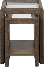Nesting Tables with Glass Top Cocoa - Brown Solid Wood and MDF | Includes built-in lower shelf for storage and display