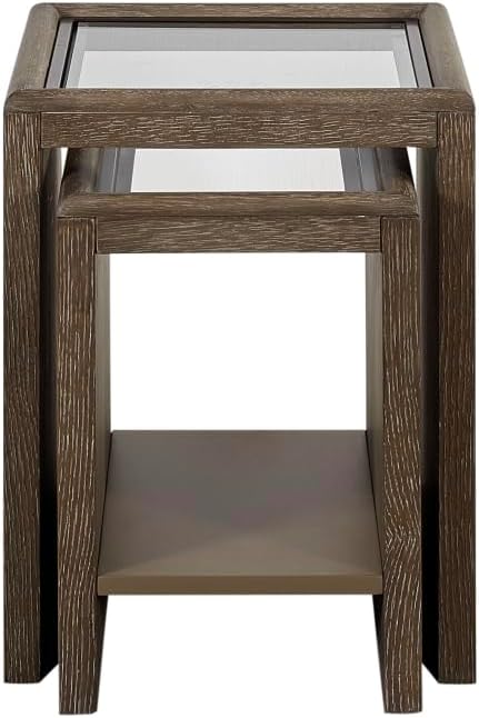 Nesting Tables with Glass Top Cocoa - Brown Solid Wood and MDF | Includes built-in lower shelf for storage and display
