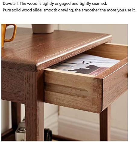 Telephone Table, Side Table with Drawer,Solid Wood Nightstand,Sofa Telephone Tables,Small Living Room Coffee Table,Double-Layer Storage,Walnut Color(