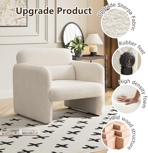 33.86" Accent Chairs, Modern Velvet Fabric Arm Chair Comfy Upholstered Armchair Leisure Single Sofa Chair with a Waist Pillow for Bedroom, Office and Living Room (Beige)