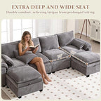 130" Modular Sectional Sofa with Storage, Premium Chenille Cloud Couch with Movable Ottomans, 1200lbs Heavy Duty Deep Seat Sectional, High-Density Foam (Light Gray, 4 Seater & 2 Ottoman)