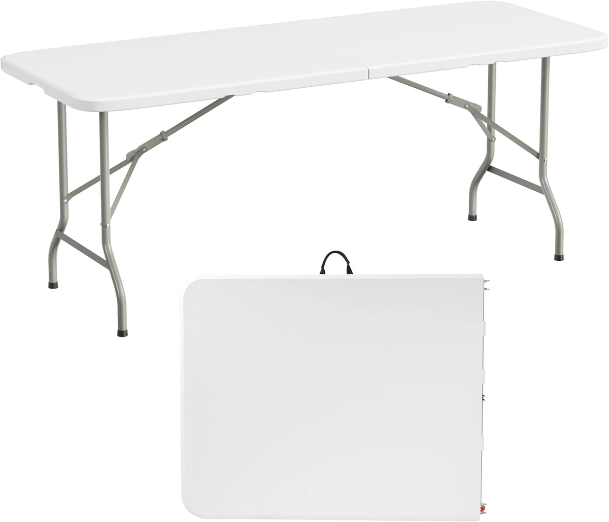 Elevon 6 Feet Heavy Duty Folding Table with Adjustable Height, Fold-in-Half Portable Table for Indoor Outdoor Use - Camping, Picnic, Party, Wedding, Dining, Utility Table