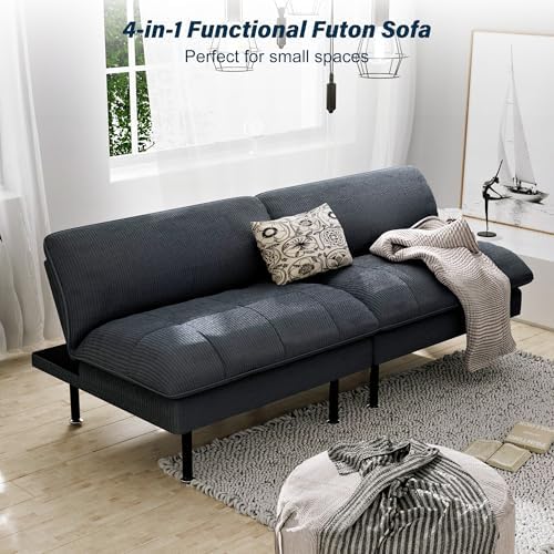 Ribilake 70" Futon Sofa Bed, 4 in 1 Multi-Function Couch Sleeper with Adjustable Backrest, Modern Convertible Futon, Recliner Small Loveseat for Living Room, Office, Grey