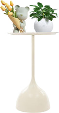 Small End Table, 15.75" Round Bedside Table with Industrial Iron Frame, Space-Saving Accent Table for Living Room & Bedroom, Fluted Circle Decorative Drink Martini Tables (Cream White)