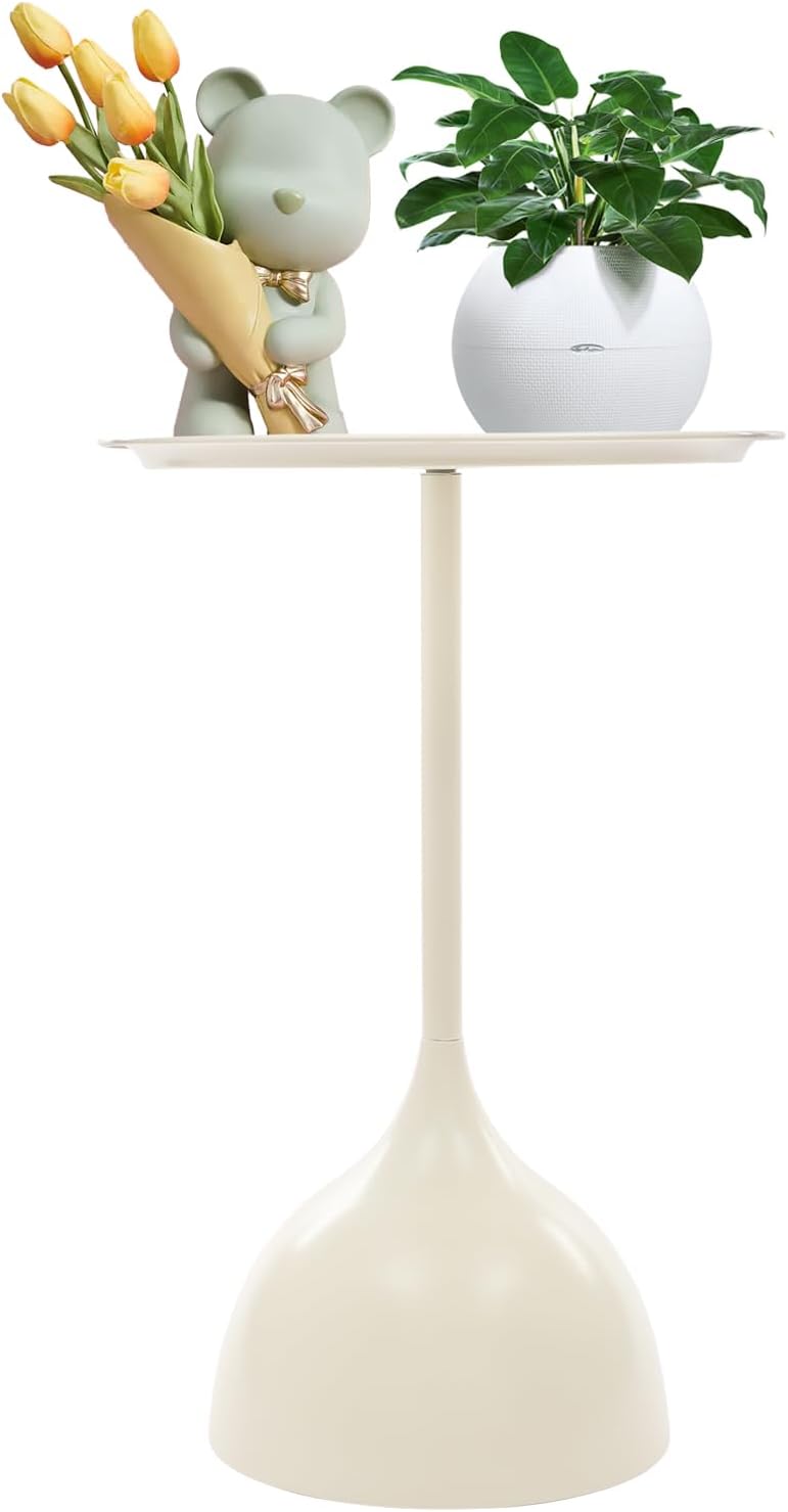 Small End Table, 15.75" Round Bedside Table with Industrial Iron Frame, Space-Saving Accent Table for Living Room & Bedroom, Fluted Circle Decorative Drink Martini Tables (Cream White)