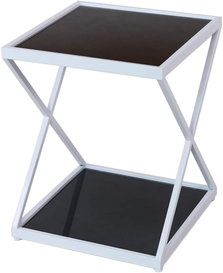 Telephone Table, 2 Tier Tempered Glass Sofa Side Table Living Room Iron Art Corner Table Snack Table Bedroom Nightstand Storage Shelf，18.8''x14.2''x20.4''(Color:White)