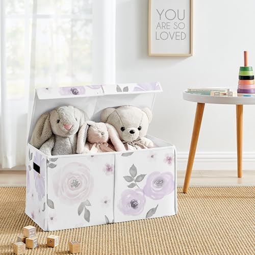 Sweet Jojo Designs Purple Watercolor Floral Girl Small Fabric Toy Bin Storage Box Chest For Baby Nursery or Kids Room - Lavender, Pink and Grey Shabby Chic Rose Flower