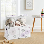 Sweet Jojo Designs Purple Watercolor Floral Girl Small Fabric Toy Bin Storage Box Chest For Baby Nursery or Kids Room - Lavender, Pink and Grey Shabby Chic Rose Flower
