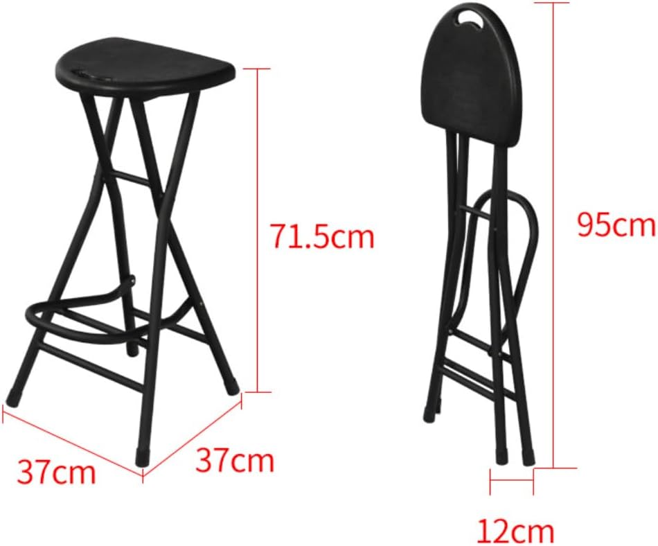 Black Adult Folding Stool with Handle and Foldable Pole Stool, 28 inch Folding Stool, Weighing 200 pounds, Foldable Heart-Shaped Folding Counter high Stool, Camping Kitchen Chair,
