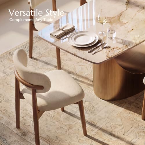 POVISON Mid-Century Modern Dining Chairs Set of 2, Fully Assembled Dining Chairs, Solid Ash Wood Frame, Textured Linen Blend Fabric, Armless Side Chairs for Dining Room & Kitchen