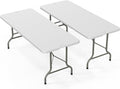 VINGLI 6-Foot Portable Plastic Folding Table,Rectangular HDPE Tabletop Foling Table for Indoor and Outdoor Use with Carrying Handle,White 2 Pack