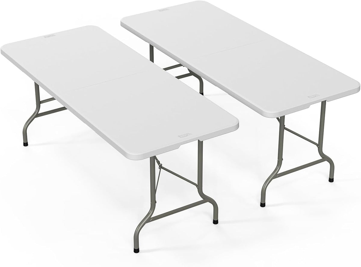 VINGLI 6-Foot Portable Plastic Folding Table,Rectangular HDPE Tabletop Foling Table for Indoor and Outdoor Use with Carrying Handle,White 2 Pack