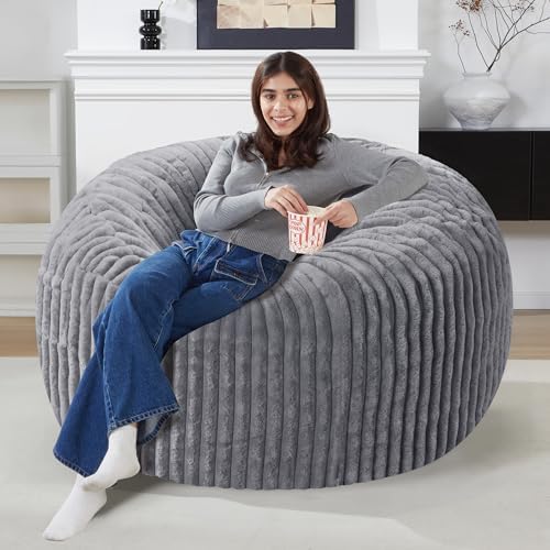 3 FT Bean Bag Chair,3' Big Bean Bag,Large Bean Bag Chairs for Adults | Comfy Beanbag Chairs with Memory Foam Filled,Soft Bean Bag Sofa with Machine Washable Dutch Corded Plush Cover-Dark Grey