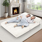 Folding Sofa Bed, Convertible Sleeper Chair with Pillow & Handle, Foldable Mattress Futon Chair Bed Lounge with Back Support, Comfy Floor Sofa for Living Room Bedroom, Beige, Full