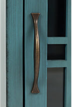 Blue Chairside End Table with USB Charging Ports, Acacia, Glass Construction