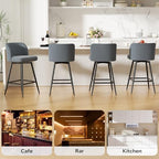 Swivel Bar Stools Set of 2, 26" Counter Height Bar Stools with High Back and Metal Legs, Fabric Bar Chairs, Modern Barstools for Kitchen Island, Light Grey