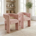Jofran Gwen Jacquard Upholstered Accent Chair, Modern Luxury Plush Sculptural Armchair for Dining Room or Living Room, Chairs Living Room, Pink, Set of 4