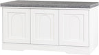 DINZI LVJ Shoe Bench, Entryway Storage Bench with Doors, Cushion, 3-Tier Shoe Rack with 9-Cubby, 39.4" L x 13.8" W Shoe Organizer Cabinet, Fully Adjustable Shelves, Living Room, Bedroom, White